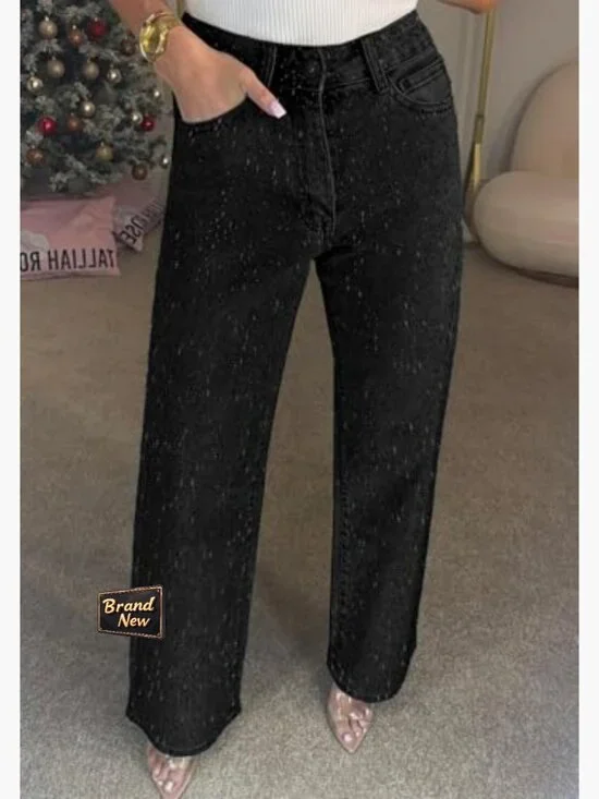 Baggy Sparkle Wide Leg Jeans Rhinestone Denim Pants Women Trendy